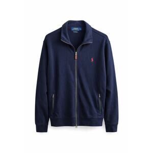 Polo Ralph Lauren Estate Rib Full Zip Sweater Navy Red Pony Cotton Jacket Men L